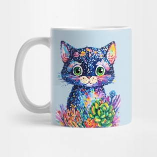 Cute Cat with Succulents Doodle Mug